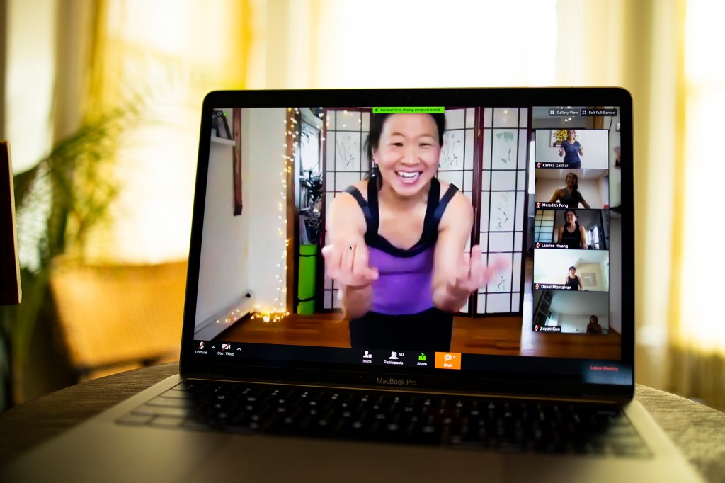 Online Zumba class with Sandra Kim.