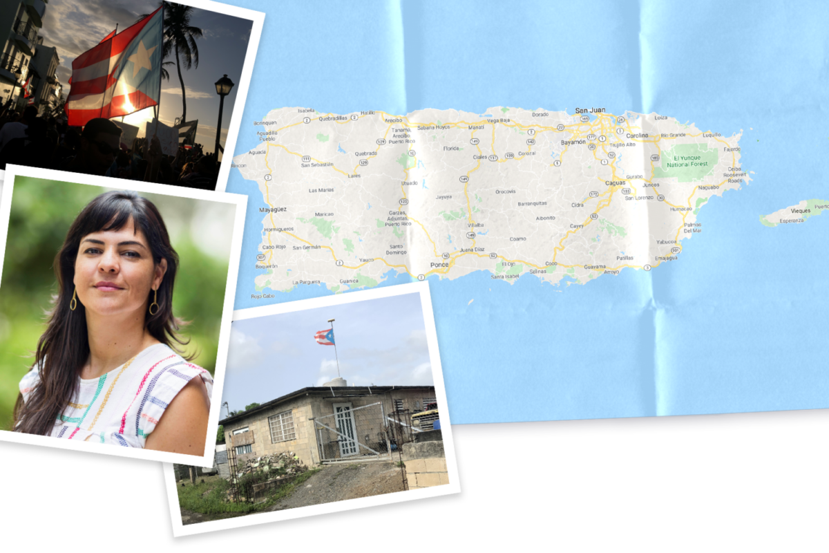 Collage of map and images of Puerto Rico and photo of Laura Pérez Sánchez