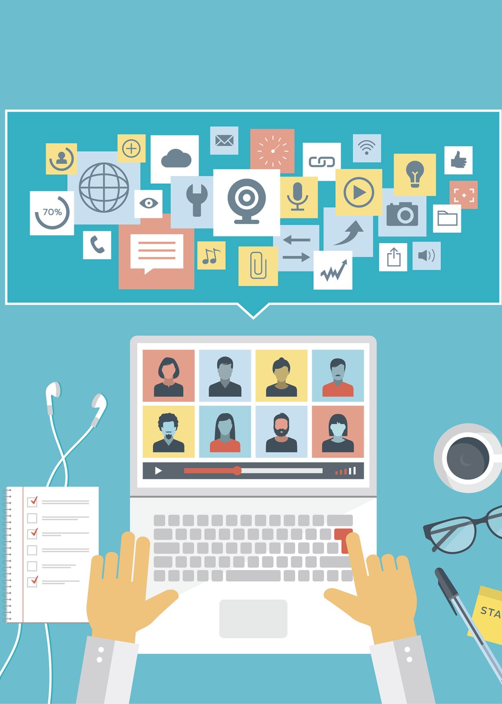 Illustration of someone teaching online.