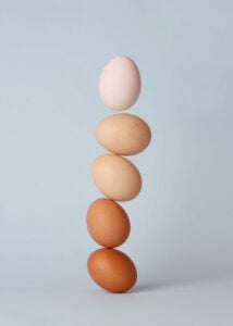 Eggs stacked up.
