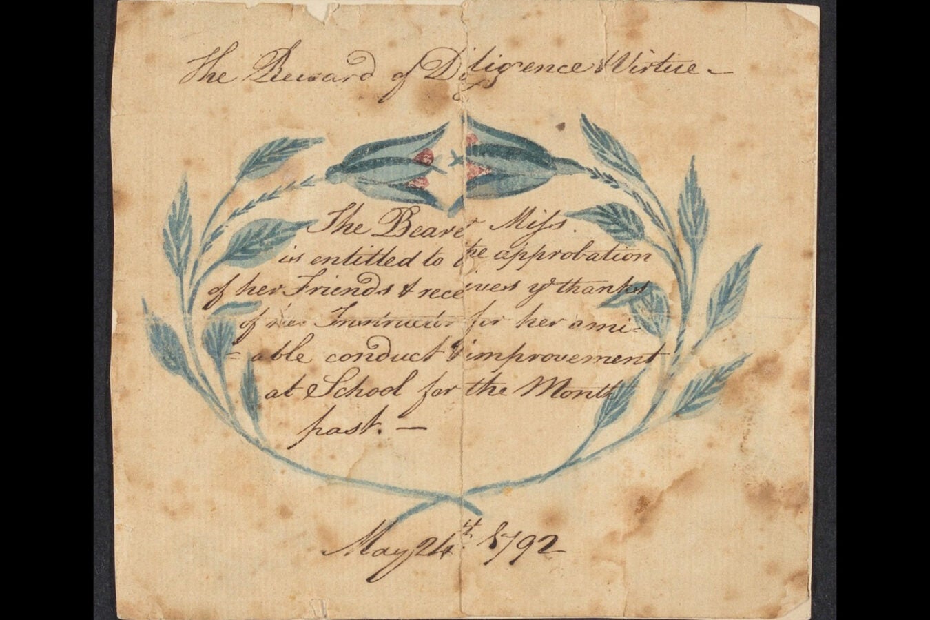 A school award given in 1792.