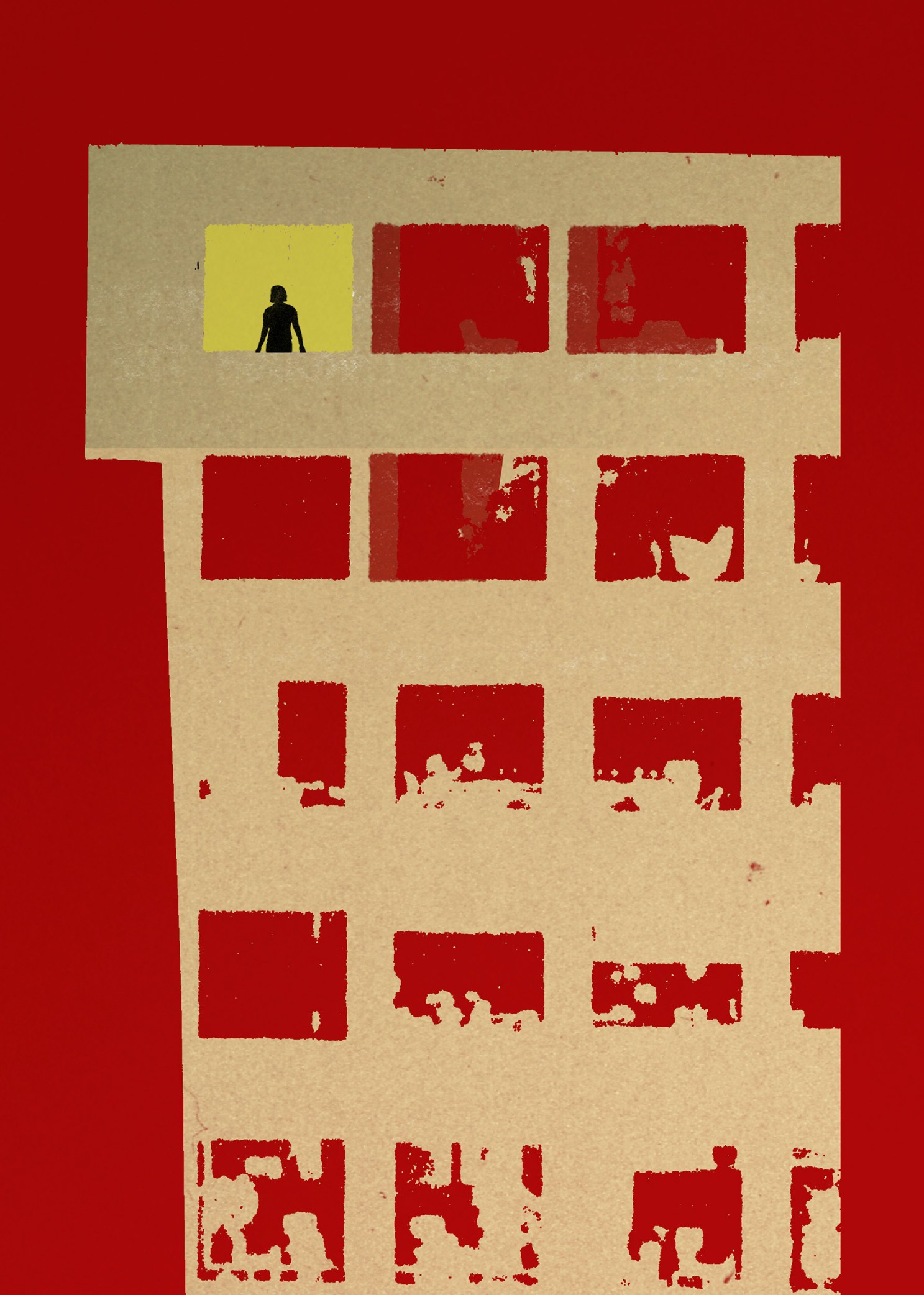 Lonely person in apartment window.
