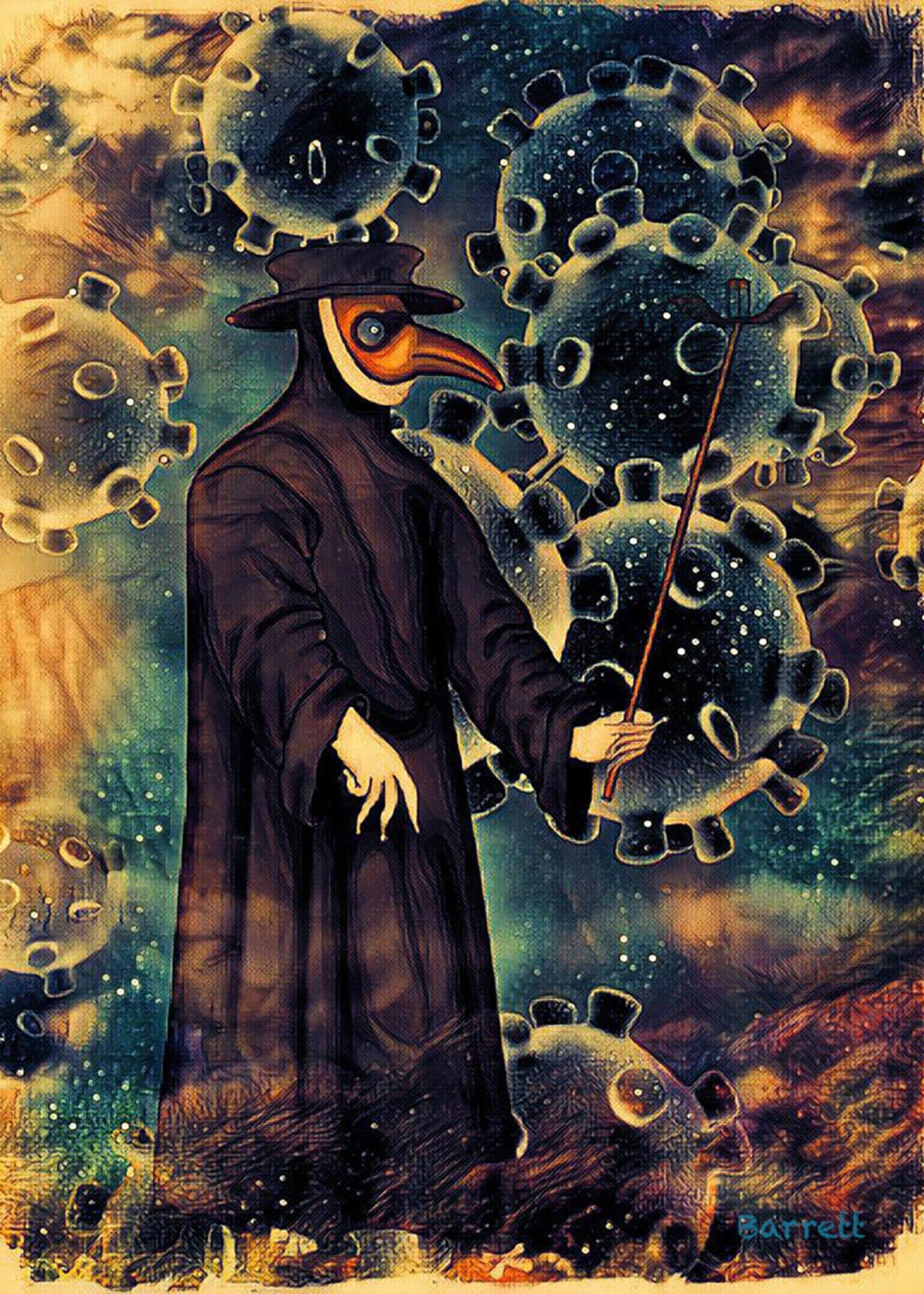 Plague doctor illustration.
