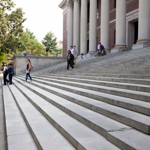 The steps of Widener Library at Harvard University.