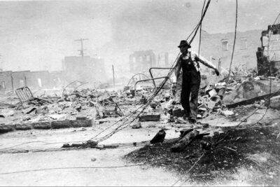 Tulsa's Greenwood District in 1921 after a white mob razed the predominately black community.