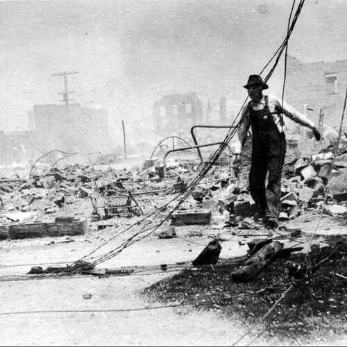 Tulsa's Greenwood District in 1921 after a white mob razed the predominately black community.