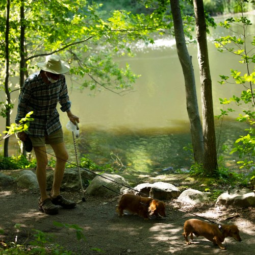 Man walks with cane.