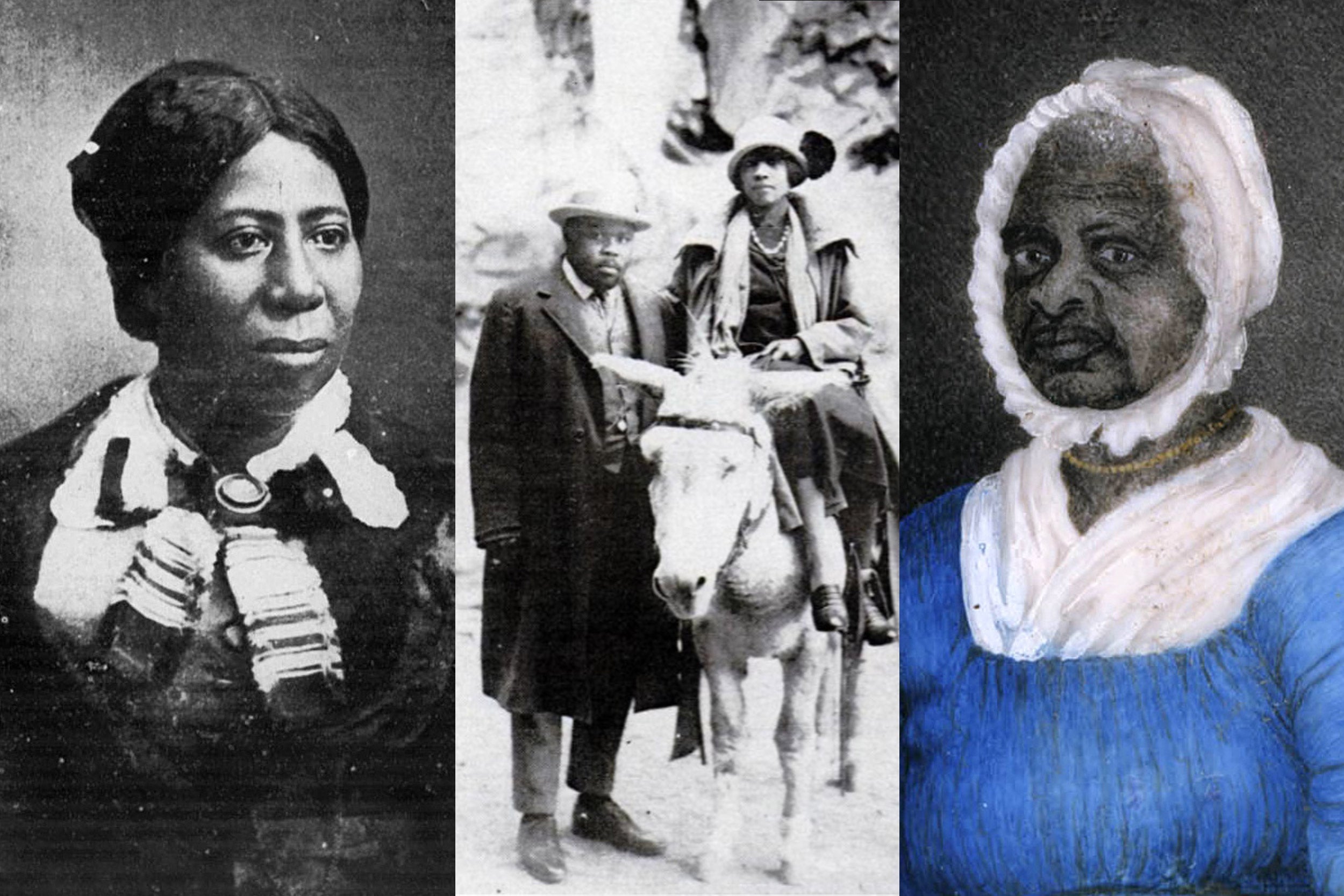 Anna Murray-Douglass (from left), Marcus Garvey with Amy Jacques Garvey, and Elizabeth Freeman.