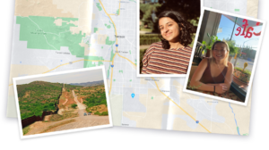 Collage of map and images of Arizona and photo of Vivekae Kim and Meena Venkataramanan