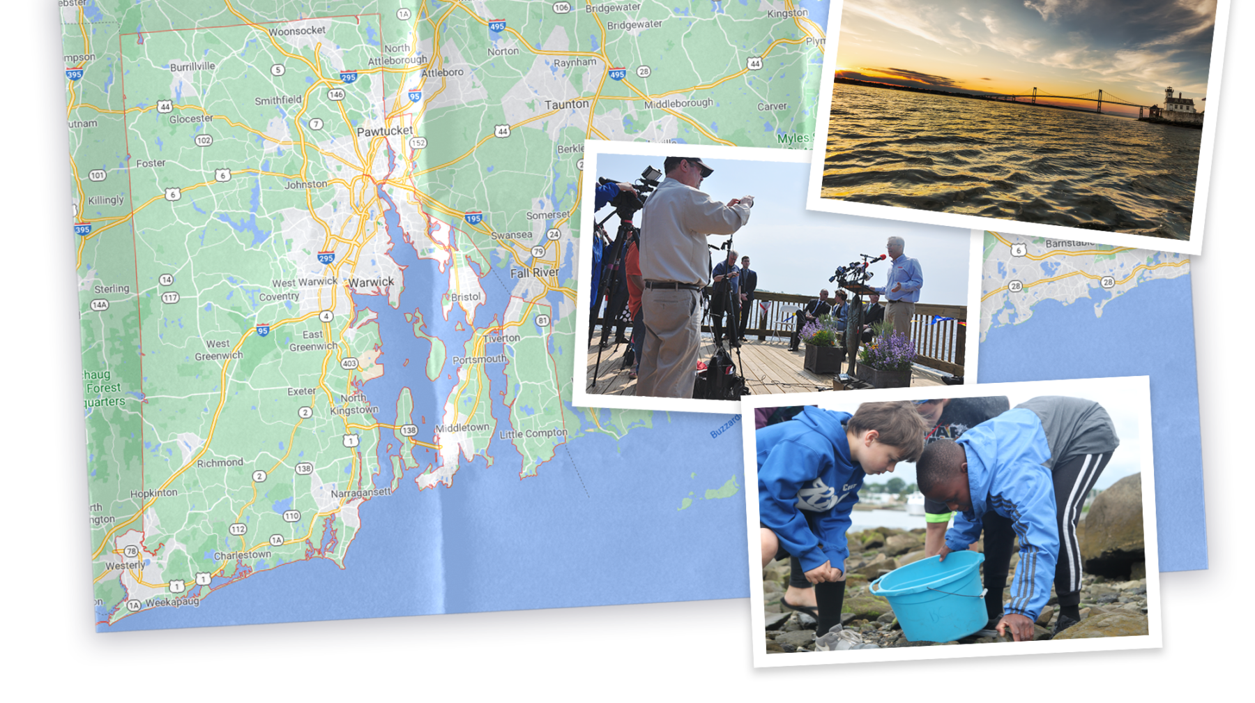 Collage of map and image of Rhode Island and photo of Jonathan Stone