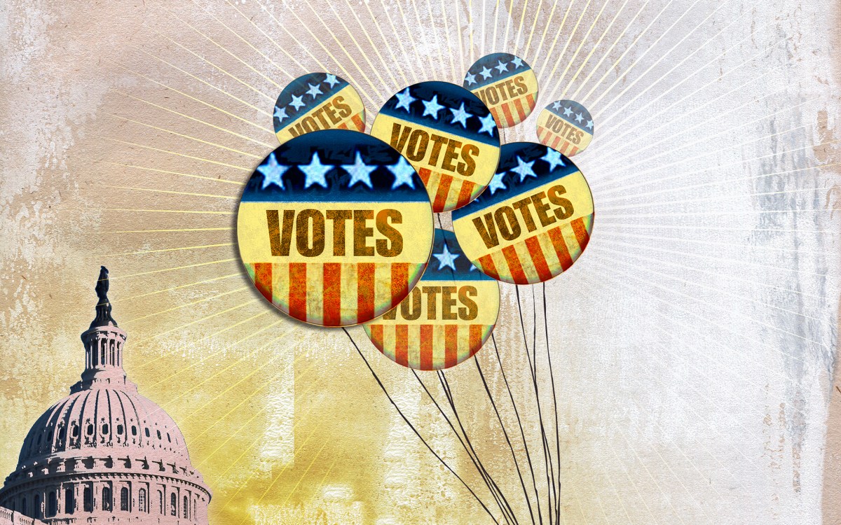 Illustration of balloons that say vote.