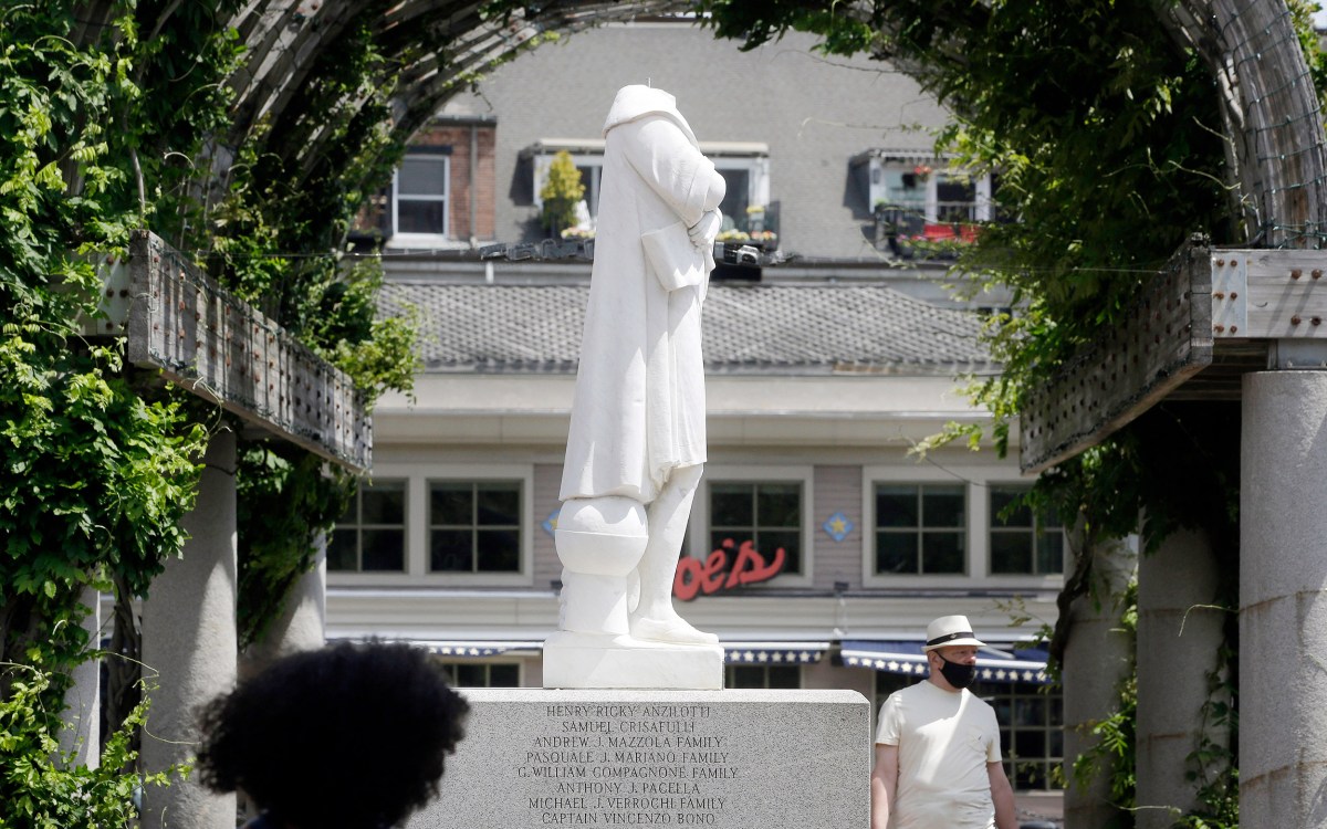 Beheaded Columbus Statue.