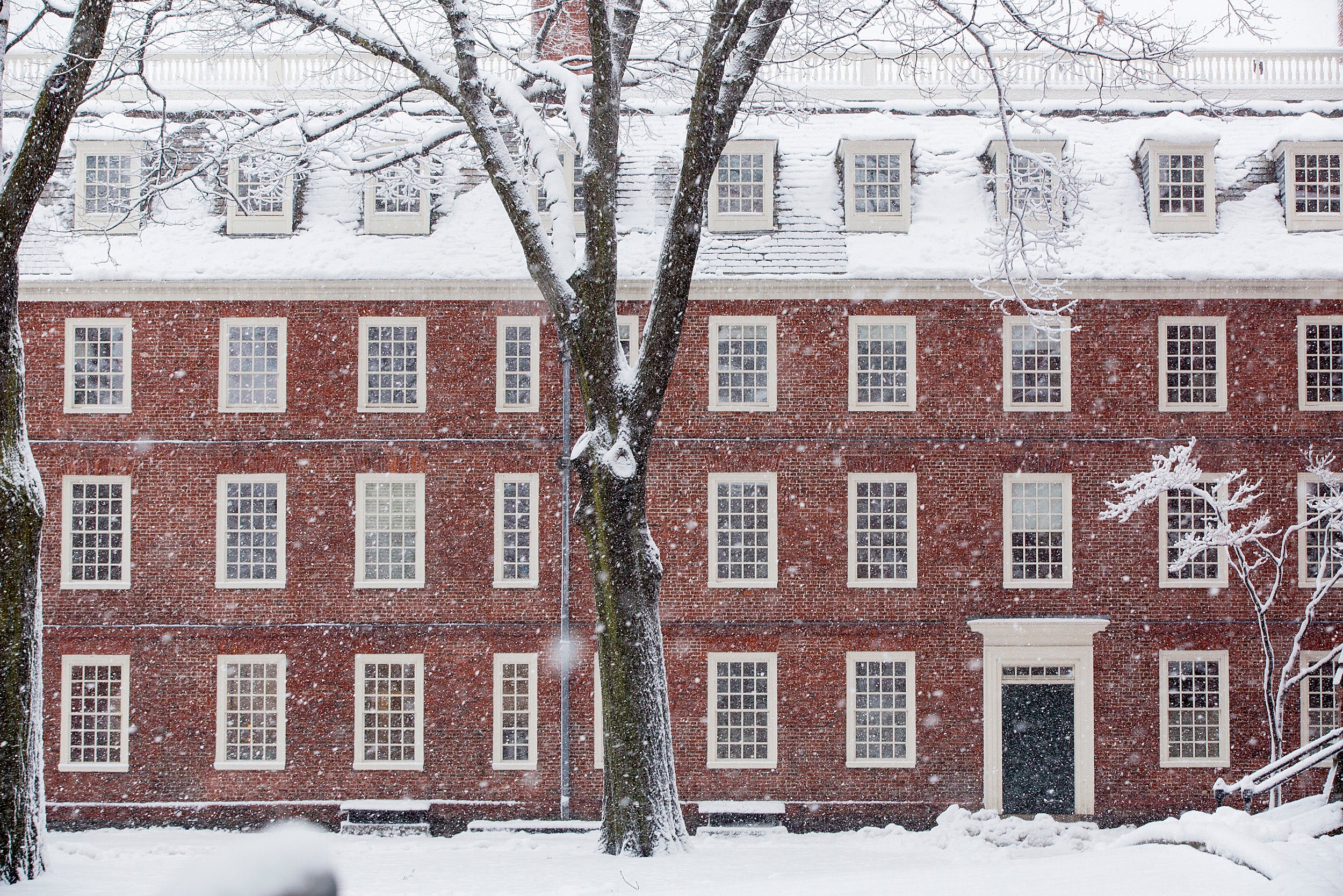 Mass hall in the snow.