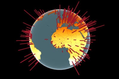 Global COVID-19 cases and ultraviolet radiation illustration.