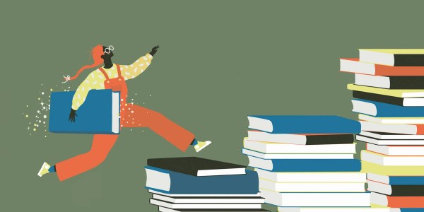 Illustration of child with books