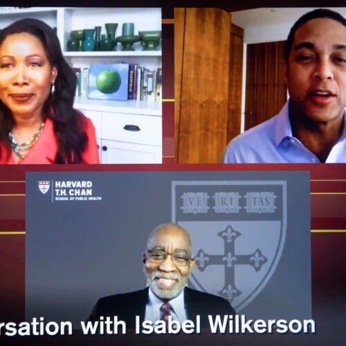 Isabel Wilkerson and othes on Zoom screen.