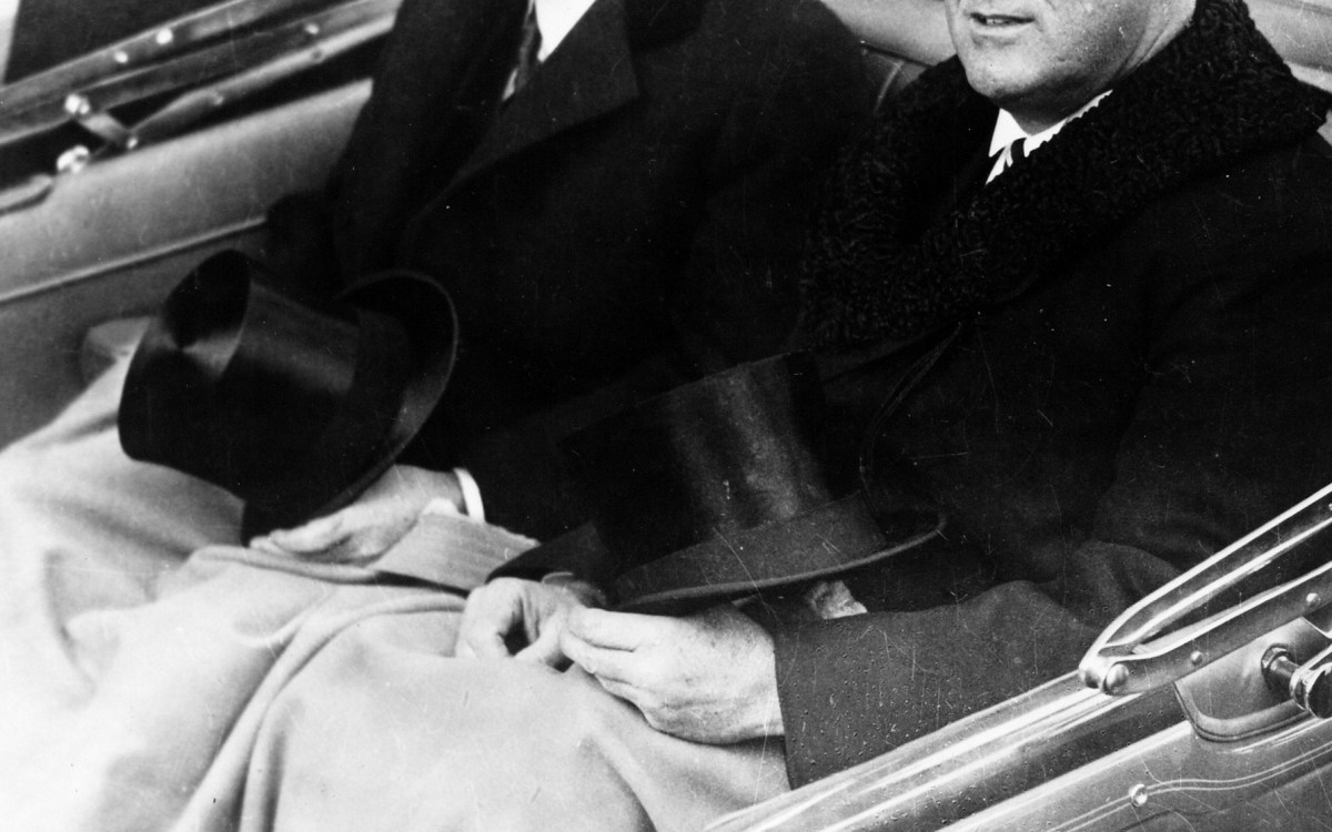 Franklin Delano Roosevelt and Herbert Hoover in convertible automobile on way to U.S. Capitol for Roosevelt's inauguration, March 4, 1933