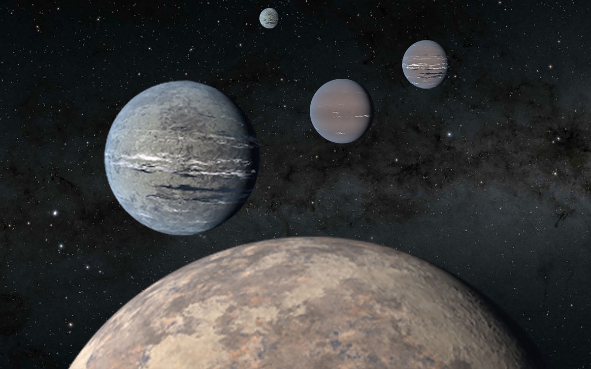 Artist rendering of three exoplanets.