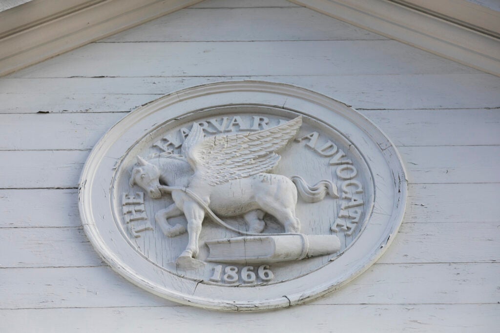 A Pegasus decorates the Harvard Advocate Building