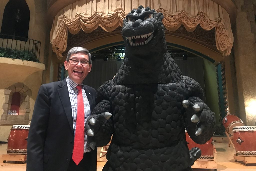 “I was 7 or 8 years old. ... A Godzilla movie came on, and I just fell in love,” says William Tsutsui, the Edwin O. Reischauer Distinguished Professor of Japanese Studies, with Godzilla.