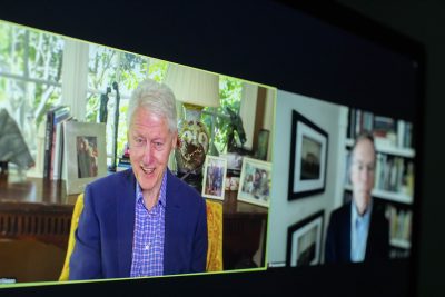 Bill Clinton and Nick Burns on Zoom.