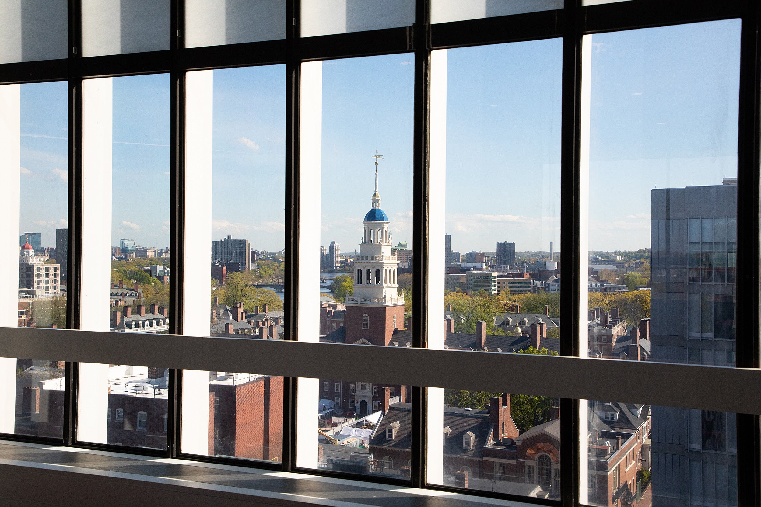 View of Harvard campus from a window.