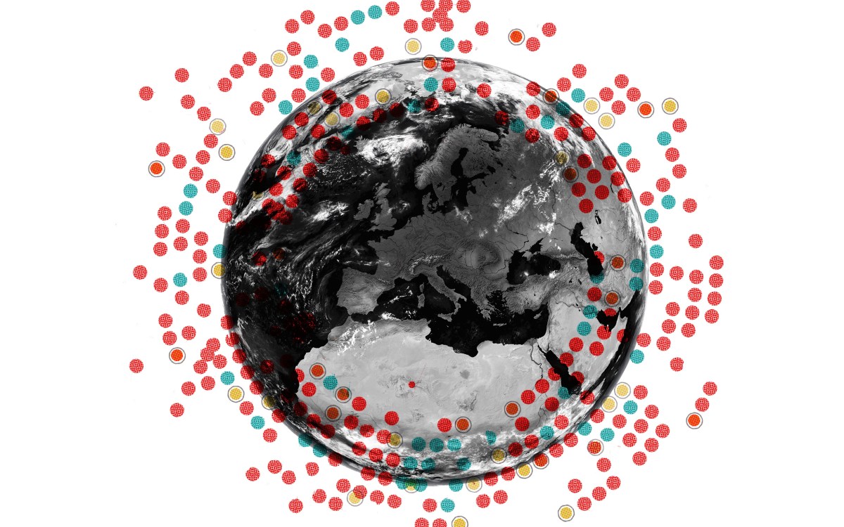 Illustration of blood types and the world.