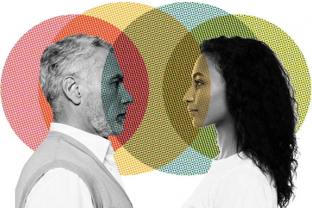 Illustration of two people looking at each other.