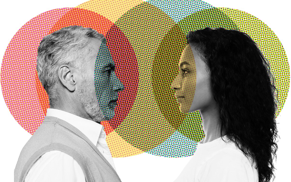 Illustration of two people looking at each other.