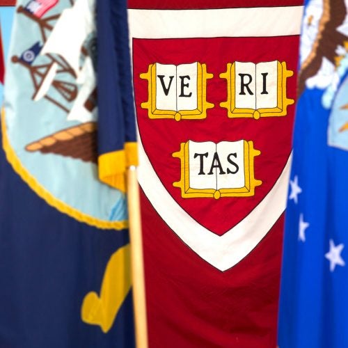 Views of Milltary flags and a Veritas flag.