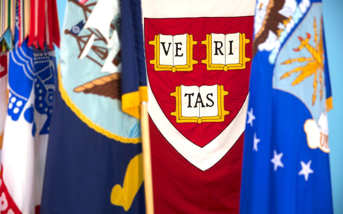 Views of Milltary flags and a Veritas flag.