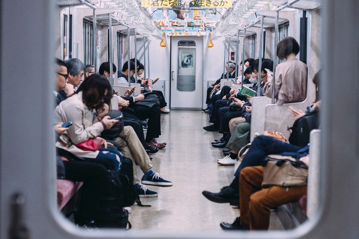 People riding the subway.
