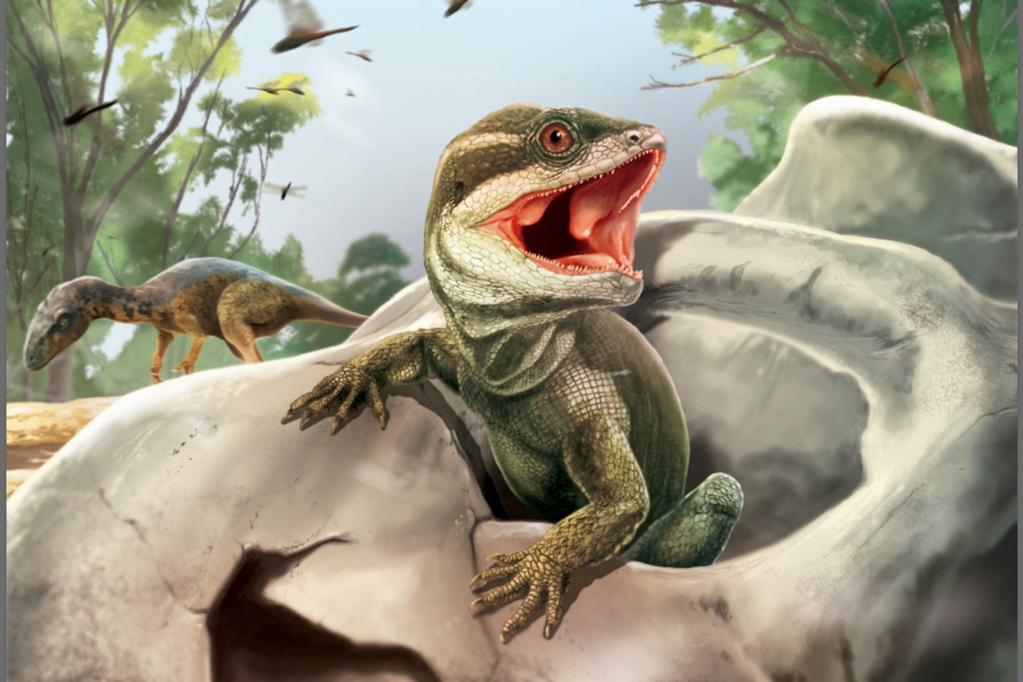 Предки современных рептилий. Эодромеус динозавр. Первые ящерицы на земле. Предки пресмыкающихся. Первобытная ящерица.