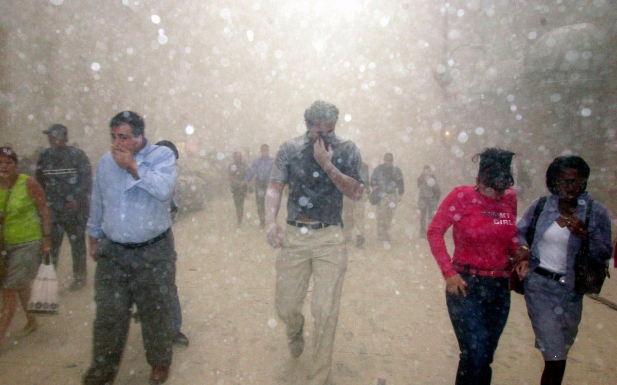 People running from World Trade Center.