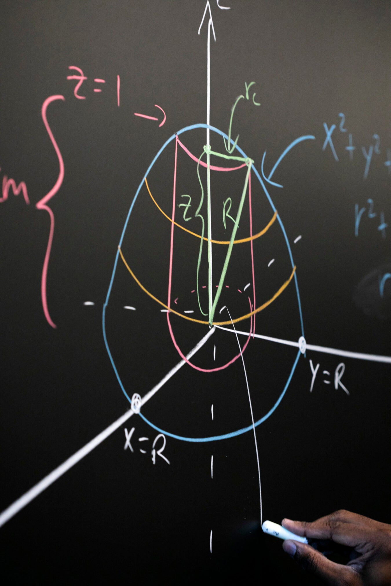Closeup of math problem on chalkboard.