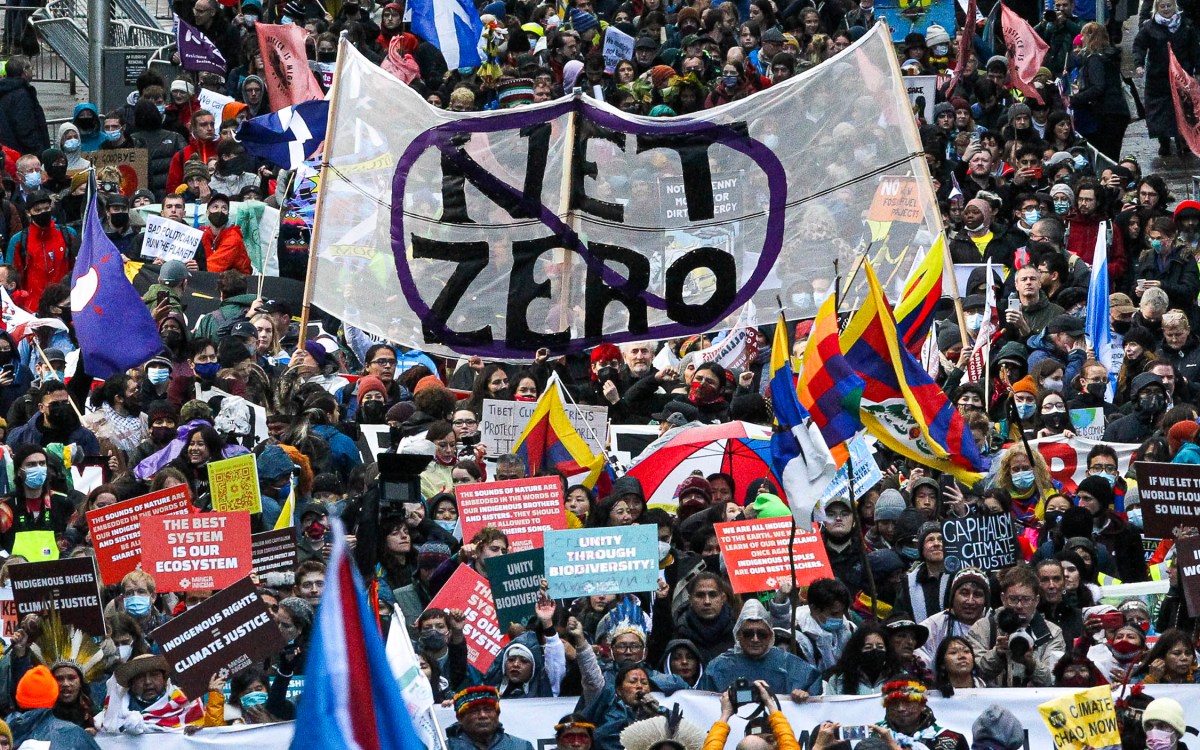 Protesters march through Glasgow during COP26.