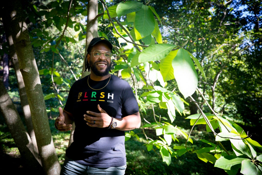 HUCA artist Timothy Hall is pictured at Arnold Arboretum.