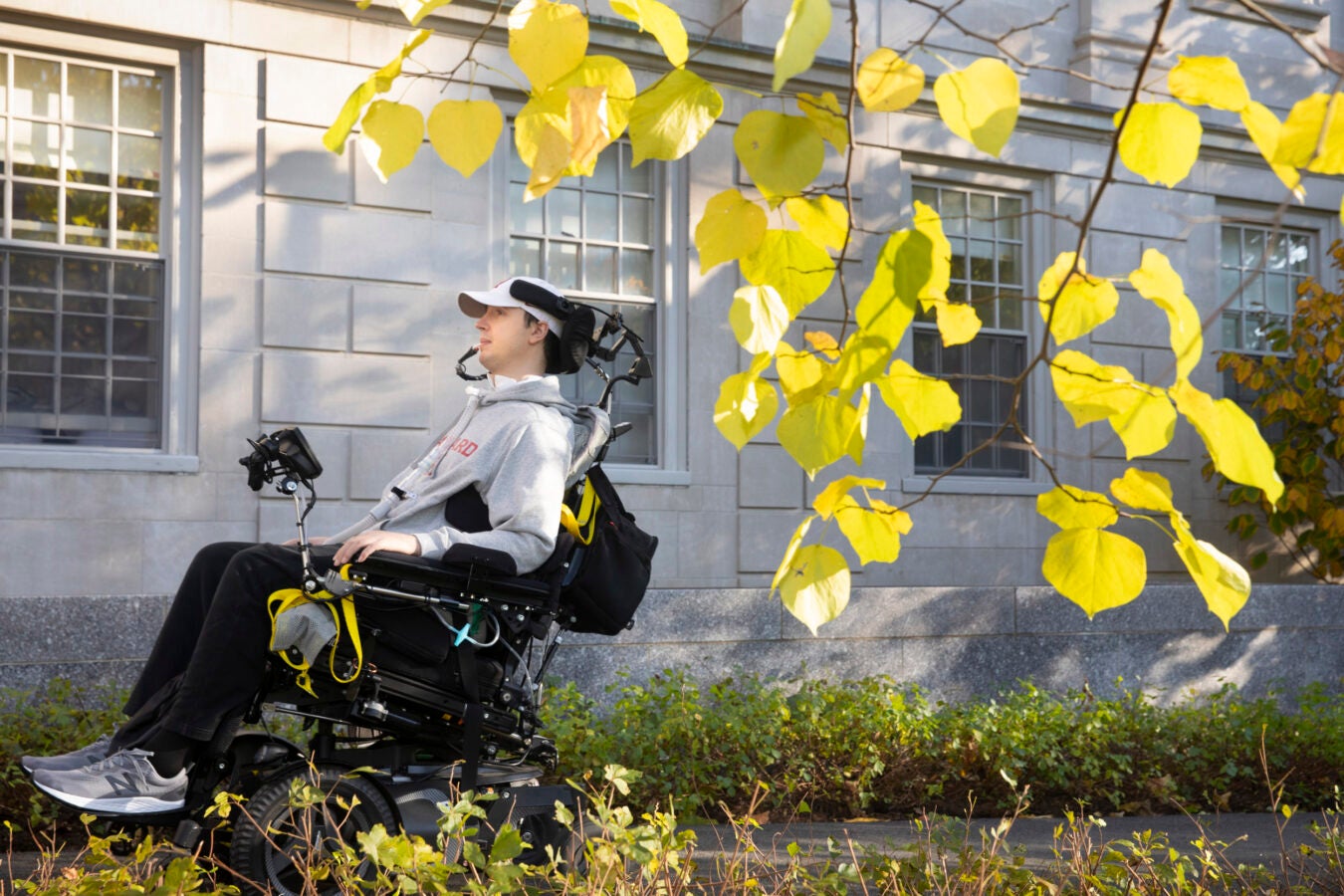 Ben Abercrombie navigates campus in a custom wheelchair.