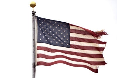 Frayed U.S. flag.