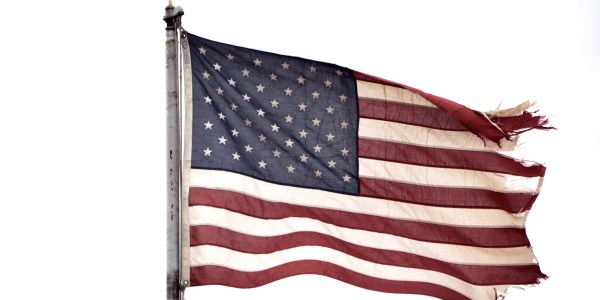 Frayed U.S. flag.