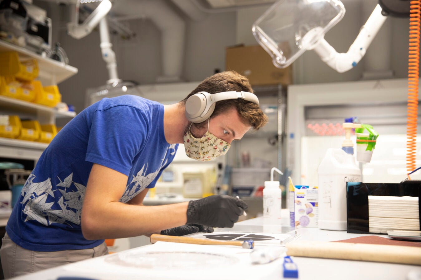 Graduate student Andy Cohen studies soft robotics and builds “artificial muscles” out of rubber and carbon particles to make soft robots stronger, and strong robots softer.