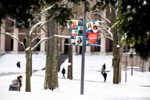 Harvard Yard with snow.