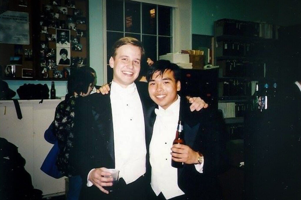 Brent Blackaby and Larry Huynh at a party at Holden Chapel in the late 1990s.