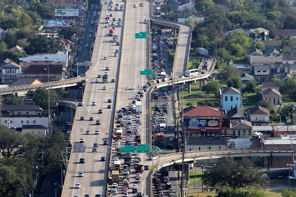Elevated Interstate 10 expressway that runs above Claiborne Avenue in New Orleans in 2012.
