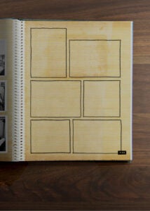 Illustration of graphic-novel frames overlaying old photo album.