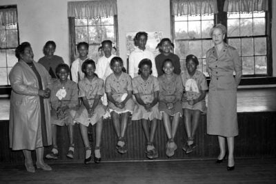 Group portrait of African American Girl Scouts.