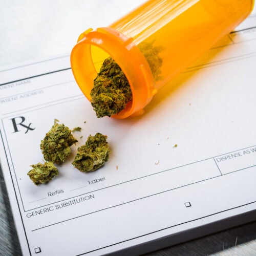 medical marijuana and a doctor's prescription pad.