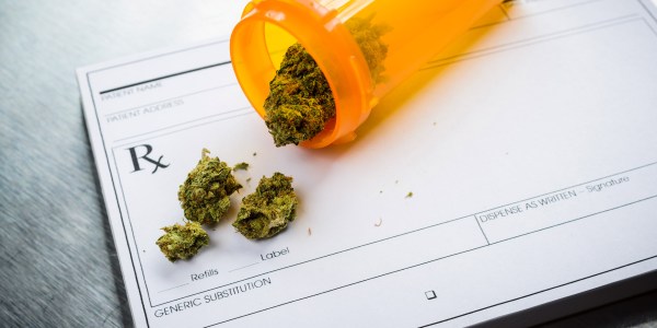 medical marijuana and a doctor's prescription pad.