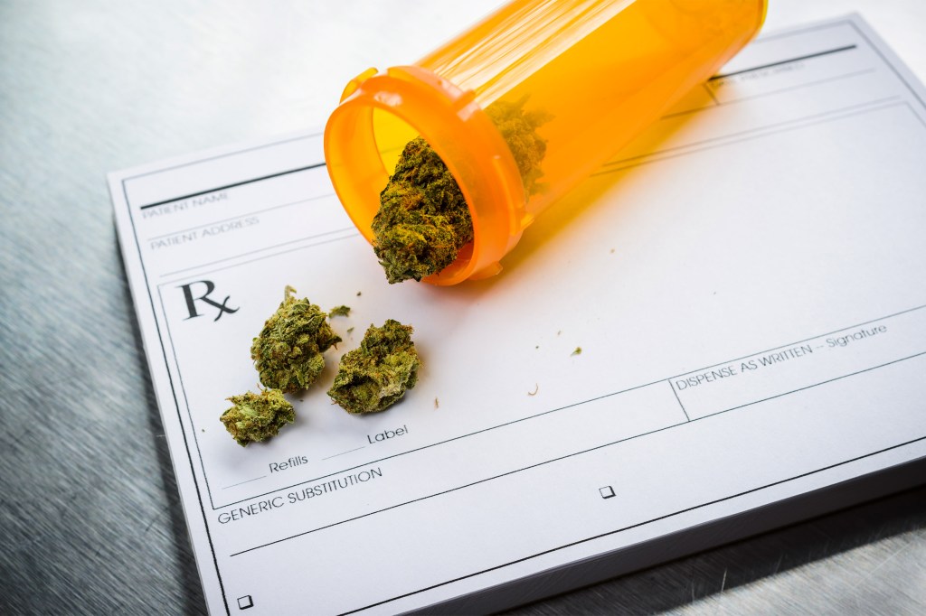 medical marijuana and a doctor's prescription pad.