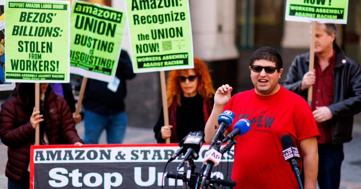 Amazon workers announce union victory.